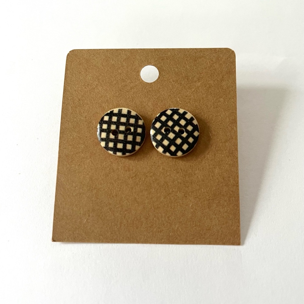 2/$15- Black and Cream Checkered Earrings Handmade